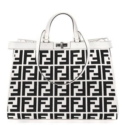 Fendi Canvas Vitello King FF Embroidered Medium Peekaboo X-Tote White Rice Black 1 of 9