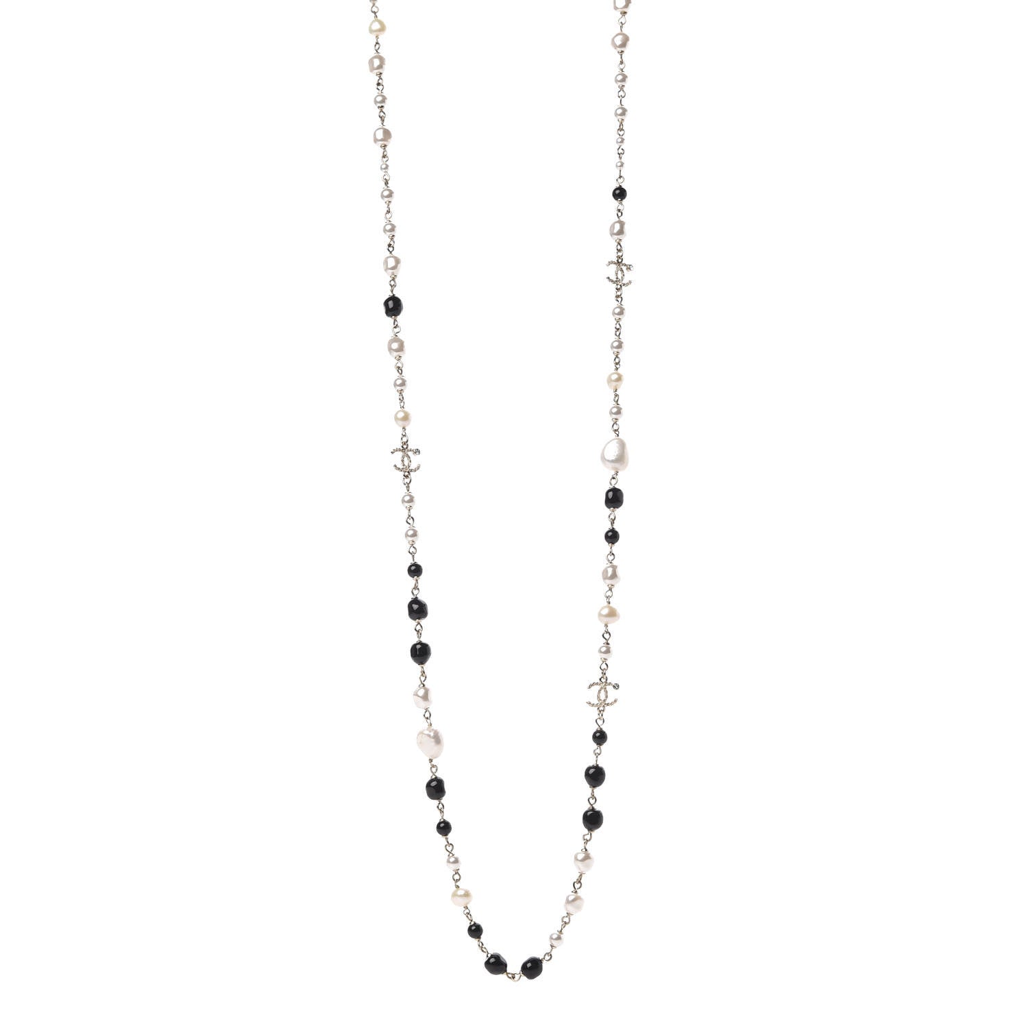 Chanel Pearl Beaded Crystal CC Long Necklace Gold Black White 1 of 5