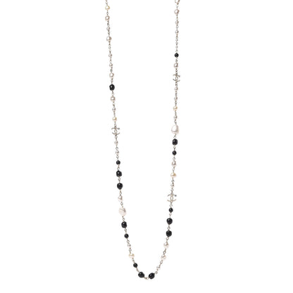 Chanel Pearl Beaded Crystal CC Long Necklace Gold Black White 1 of 5