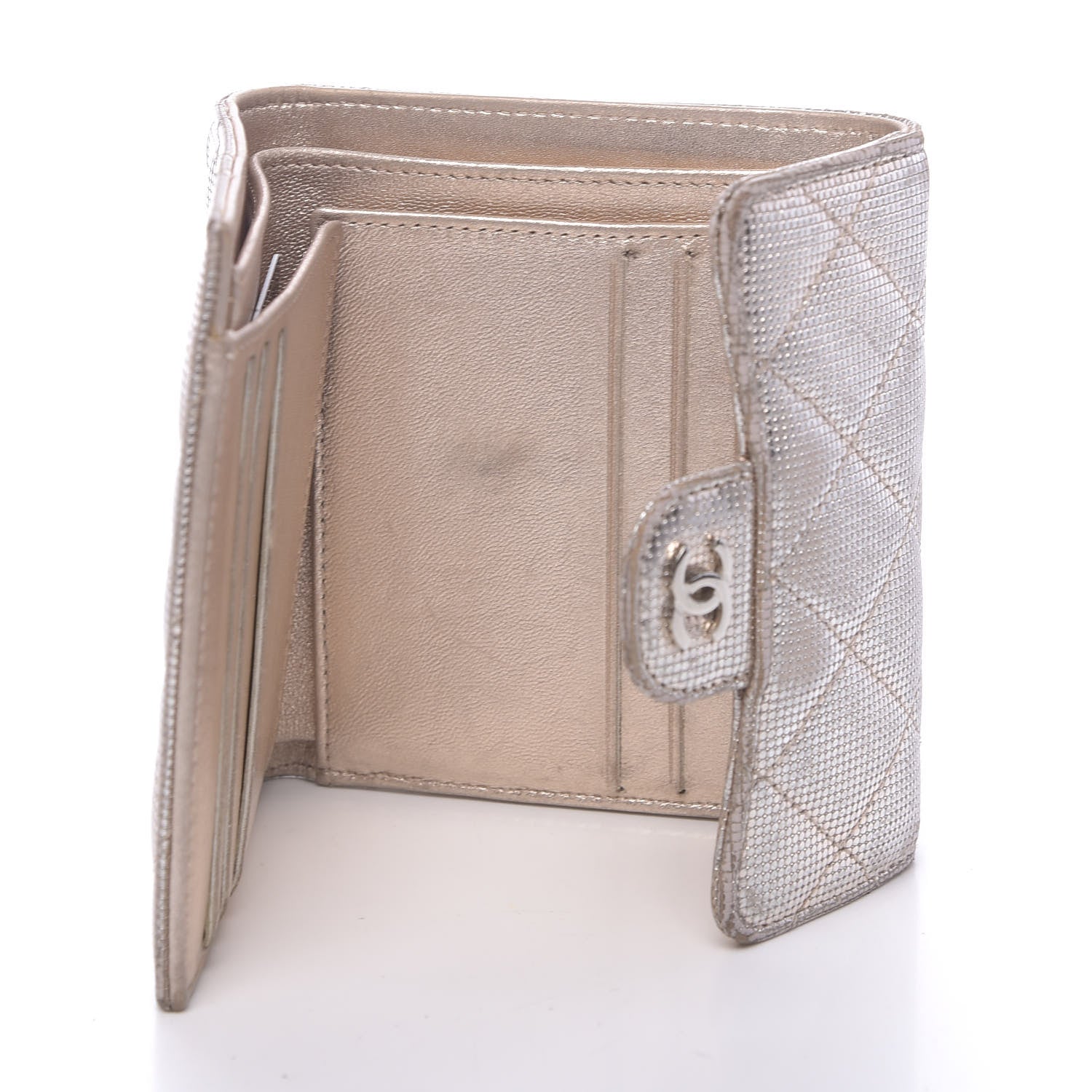 Chanel Metallic Calfskin Pixel Effect Quilted Compact Flap Wallet Gold 5 of 16