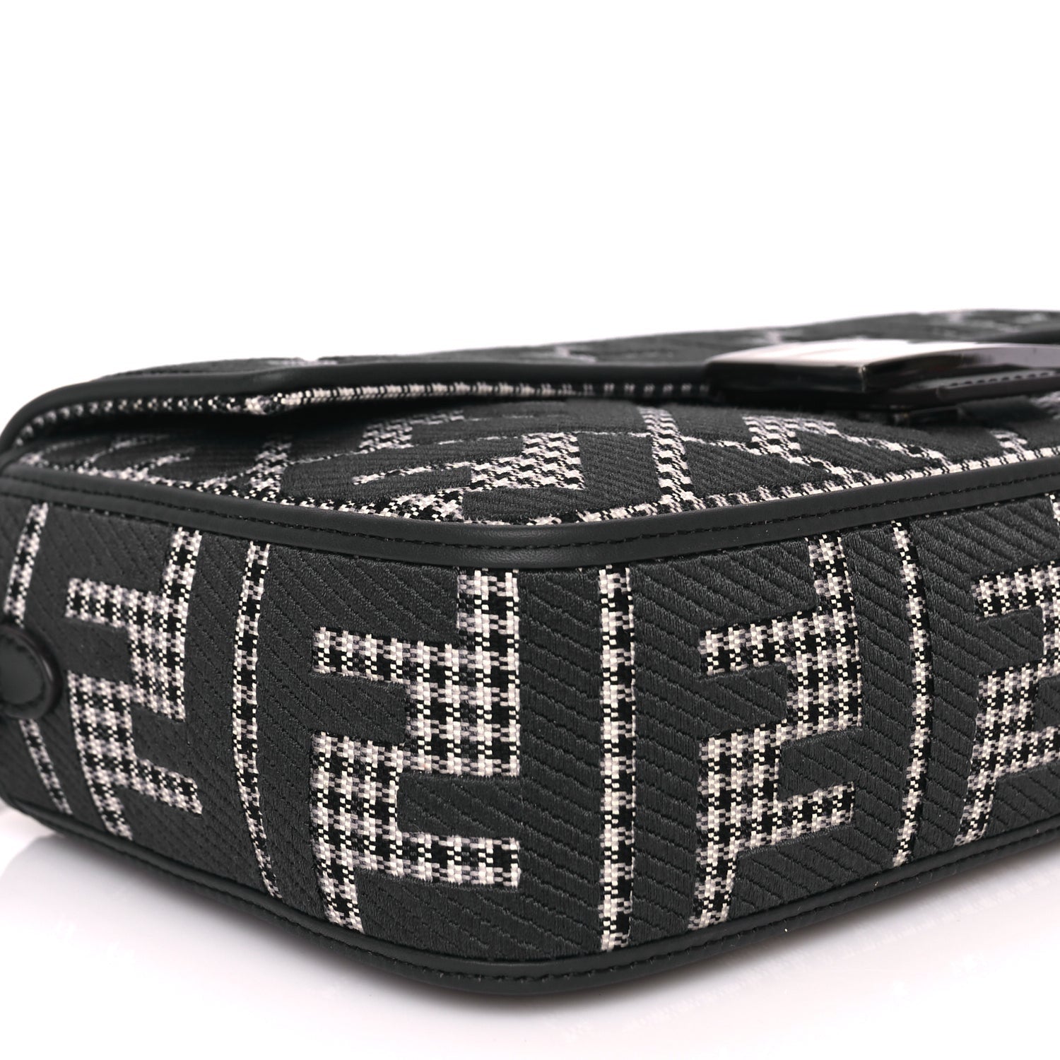 Fendi Wool Vitello King Houndstooth FF Embroidered Baguette Grigio Anthracite 7 of 8