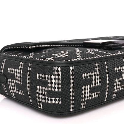 Fendi Wool Vitello King Houndstooth FF Embroidered Baguette Grigio Anthracite 7 of 8