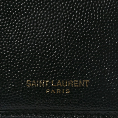 Saint Laurent Grain De Poudre Matelasse Chevron Monogram Compact Zip Around Wallet Black 6 of 7