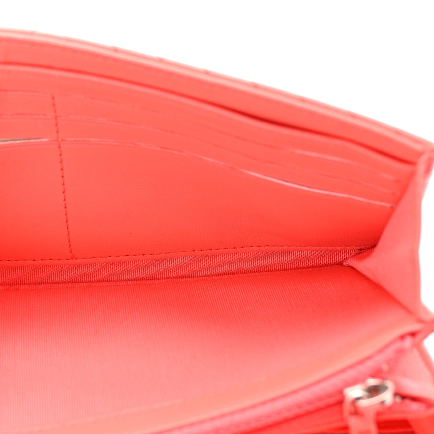 Lambskin Chevron Quilted Large Gusset Flap Wallet Red