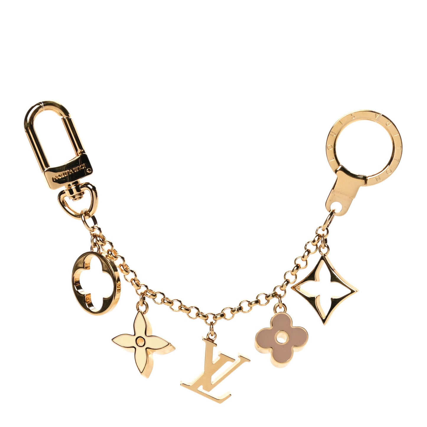 Brass Enamel Fleur De Monogram Bag Charm Chain Gold