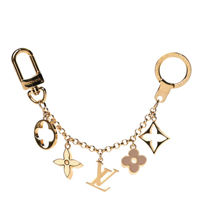 Louis Vuitton Brass Enamel Fleur De Monogram Bag Charm Chain Gold 2 of 11