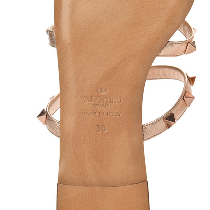 Valentino Garavani Metallic Nappa Rockstud Caged Flat Slide Sandals 38 Rame 7 of 17