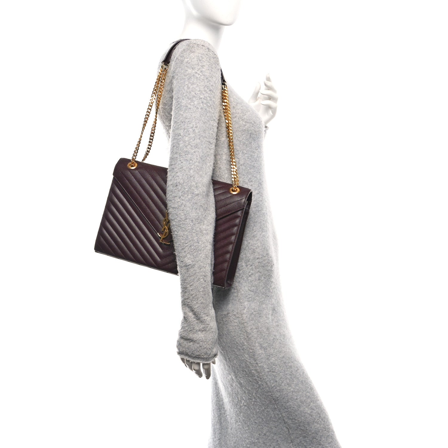 Saint Laurent Grain De Poudre Matelasse Chevron Large Monogram Satchel Amaranto 2 of 11