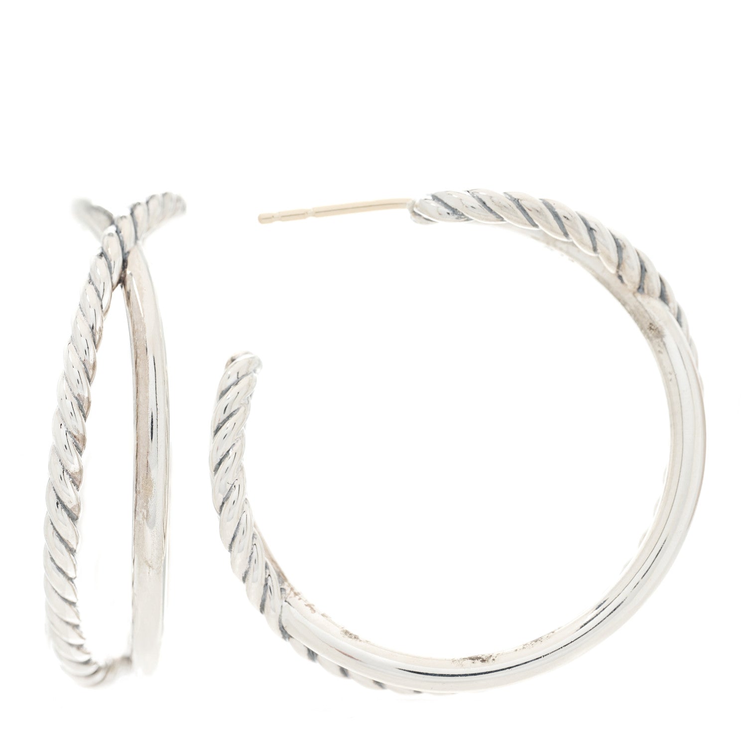David Yurman Sterling Silver Crossover Cable Hoop Earrings 1 of 4