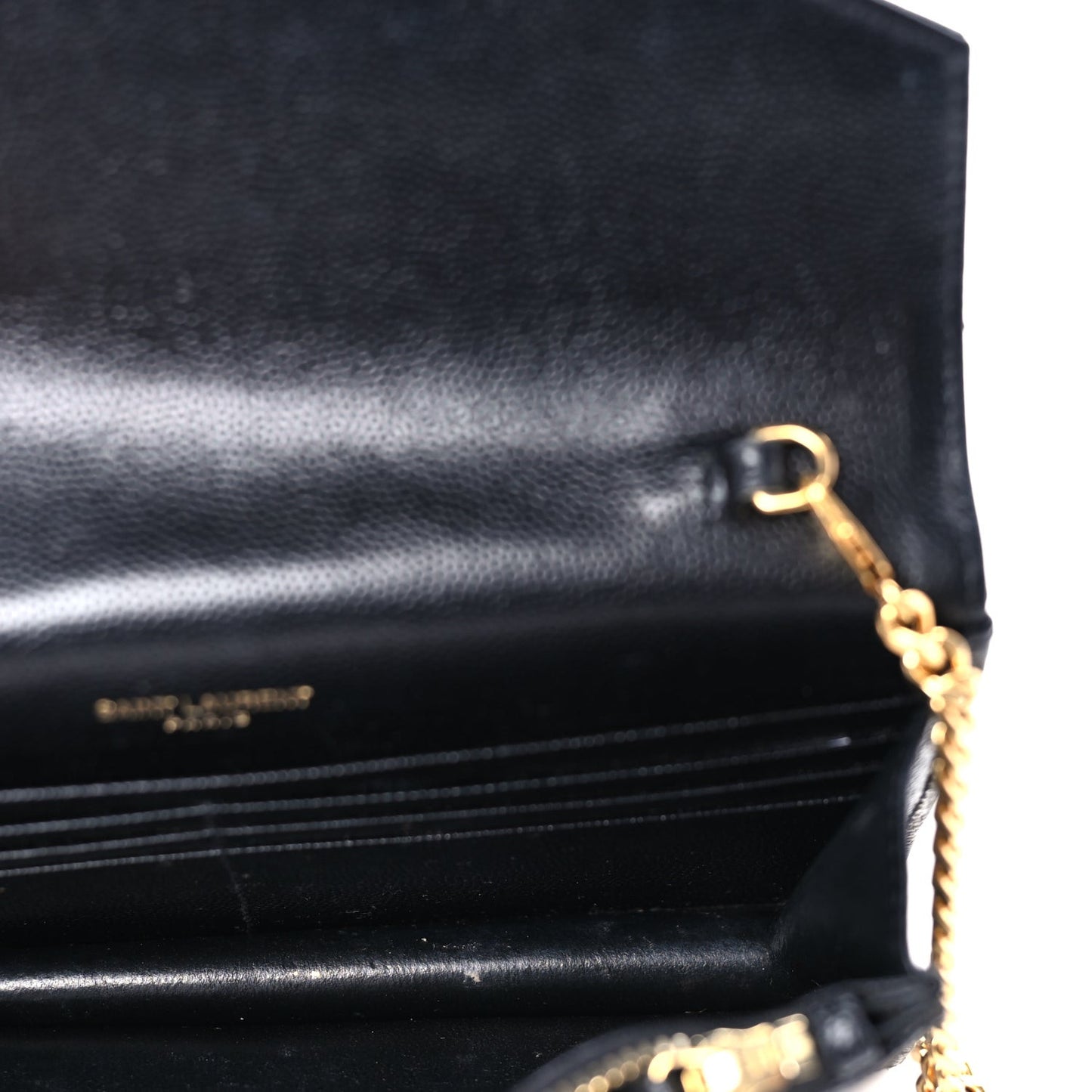 Grain De Poudre Matelasse Chevron Monogram Envelope Chain Wallet Black