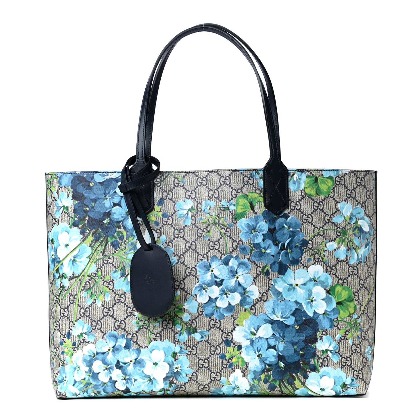 GG Supreme Monogram Blooms Medium Reversible Tote Beige Blue Navy