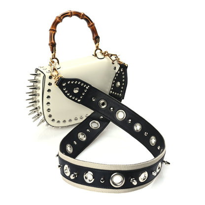 Gucci Boarded Dyana Lux Studded Calfskin Web Small Bamboo 1947 Top Handle Bag  Mystic White 3 of 9