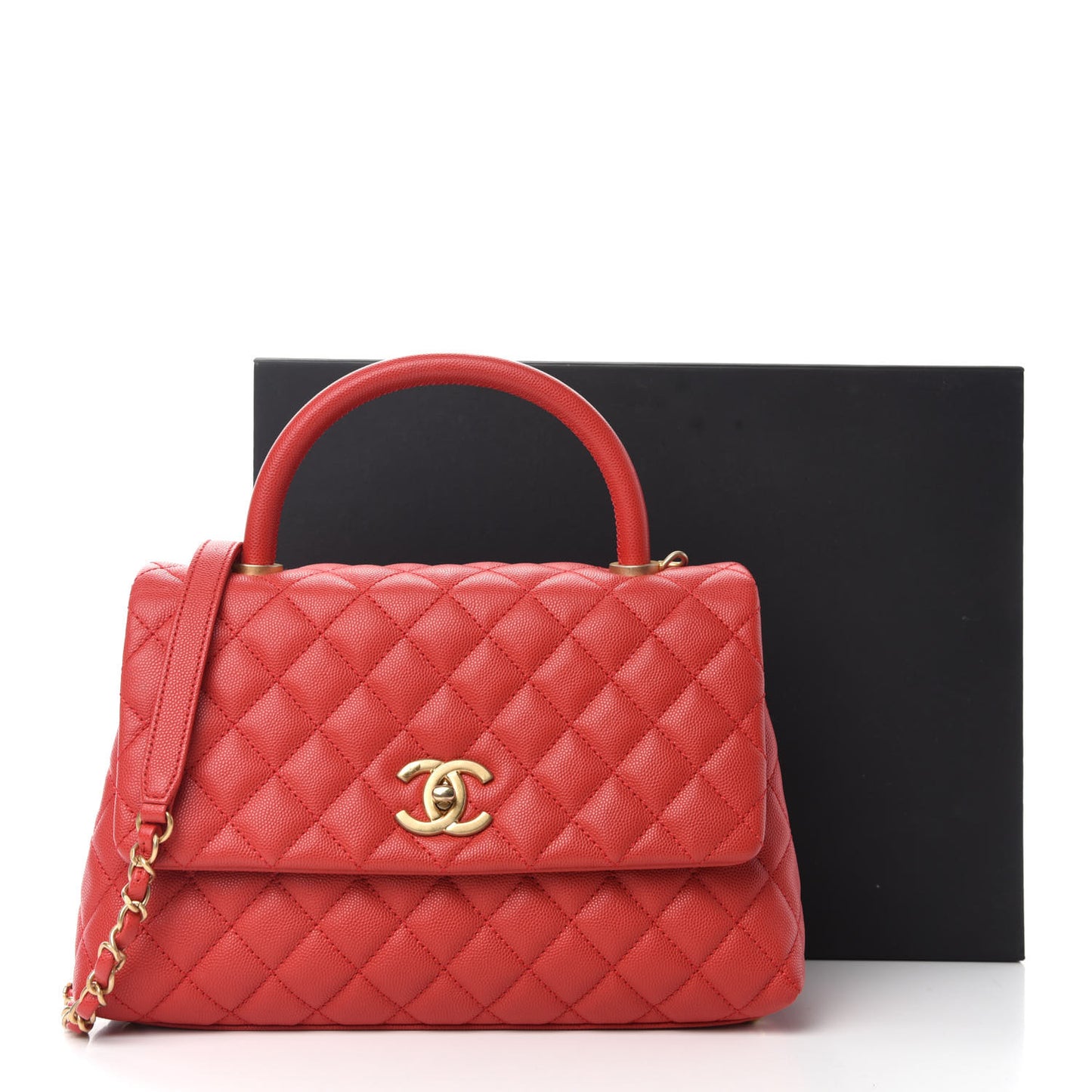 Caviar Quilted Small Coco Handle Flap Red