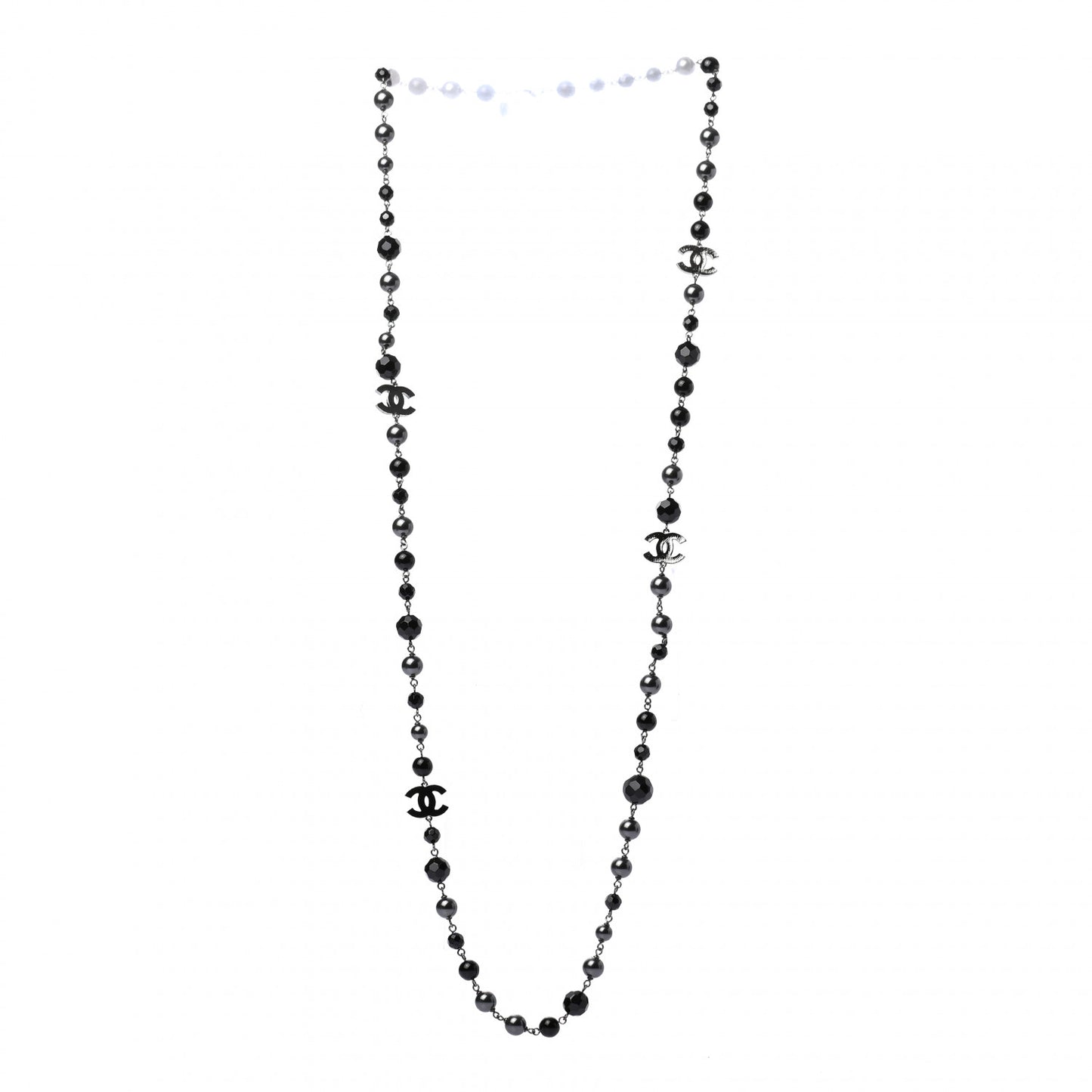 Ruthenium Pearl Beaded CC Long Necklace Black