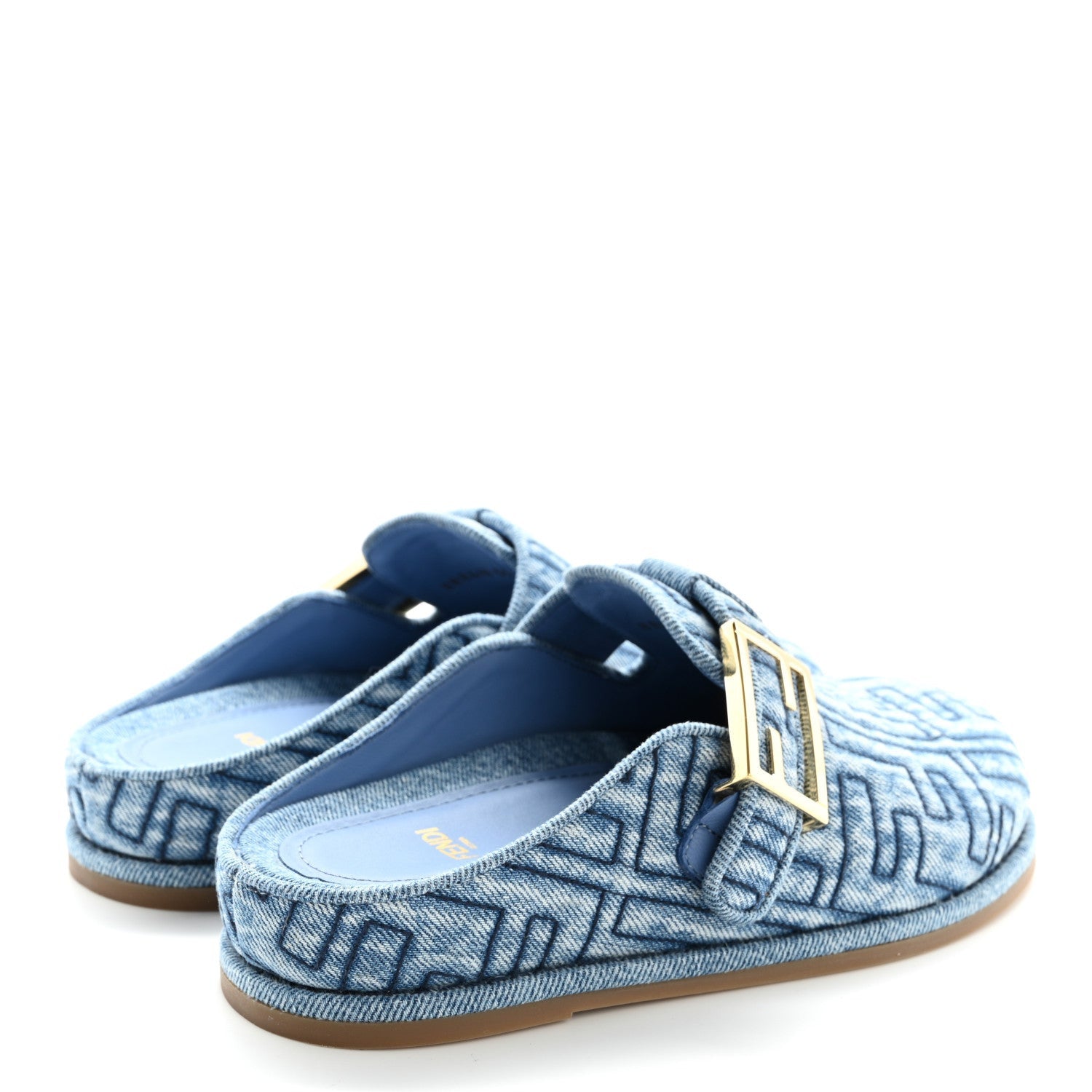Fendi Denim Jacquard FF Womens Feel Buckled Mules 35 Blue 5 of 7