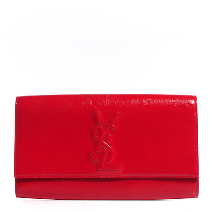 Saint Laurent Textured Patent Monogram Large Belle De Jour Clutch Red 1 of 7
