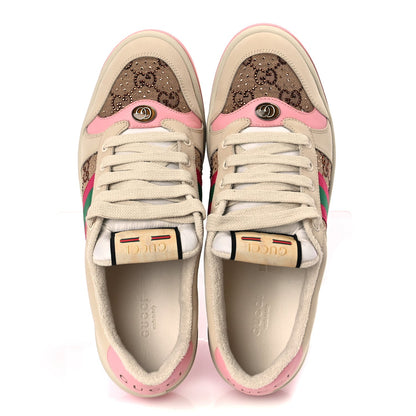 Gucci Calfskin GG Supreme Crystals Web Screener Sneakers Beige Ebony Wild Rose 8 of 9
