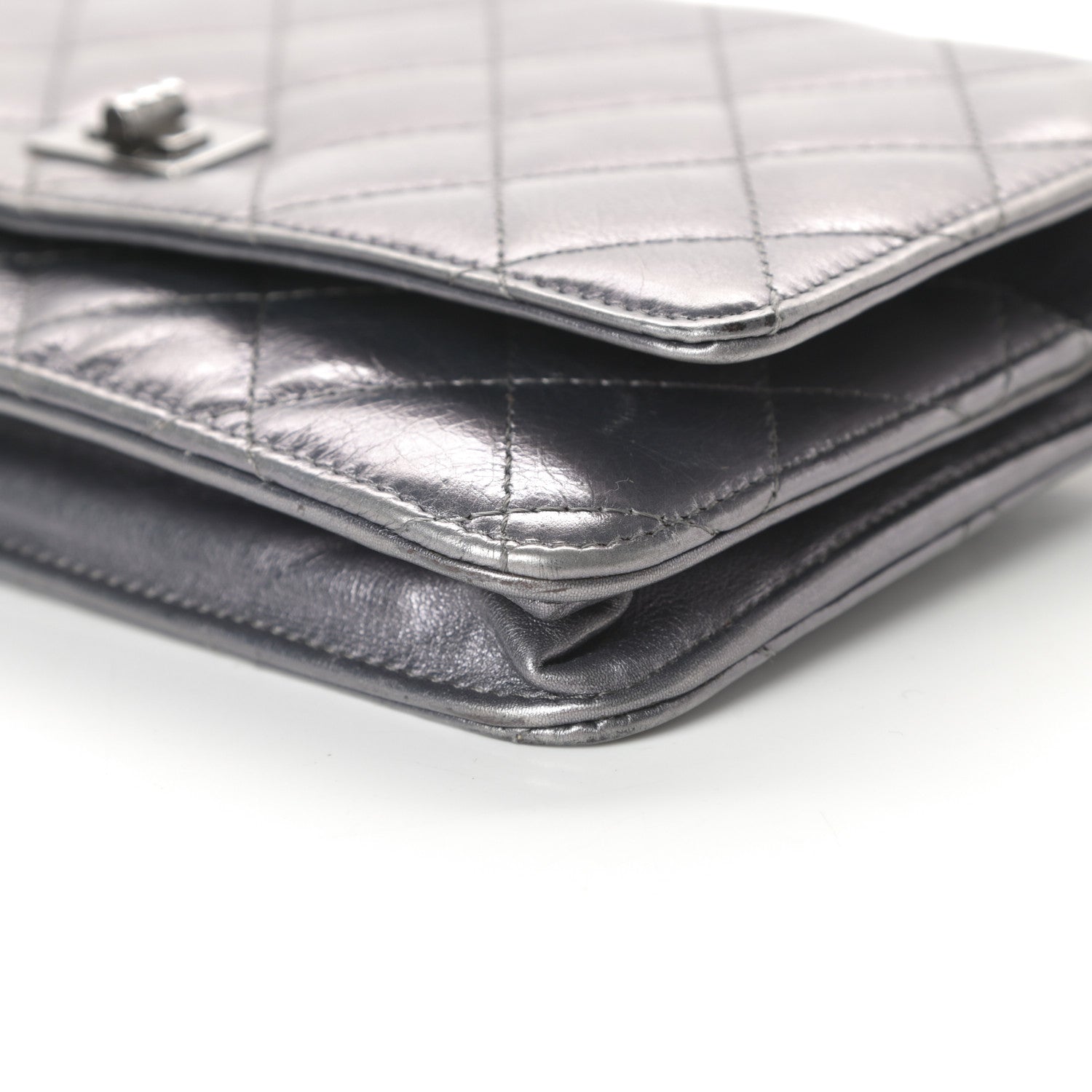 Chanel Metallic Aged Calfskin Quilted Reissue Wallet On Chain WOC Dark Silver 11 of 17