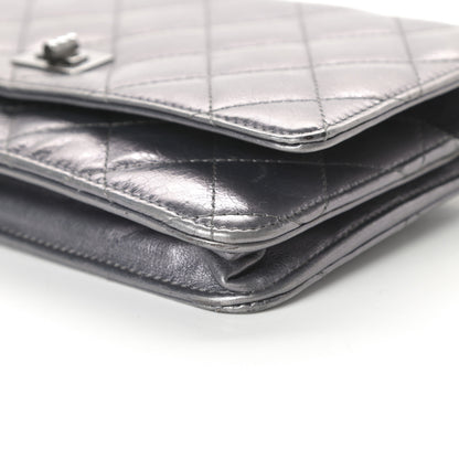Chanel Metallic Aged Calfskin Quilted Reissue Wallet On Chain WOC Dark Silver 11 of 17