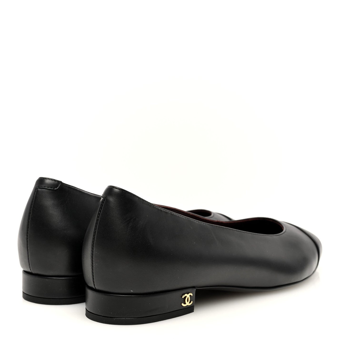 Lambskin Cap Toe CC Uniform Ballerina Flats 38.5 Black