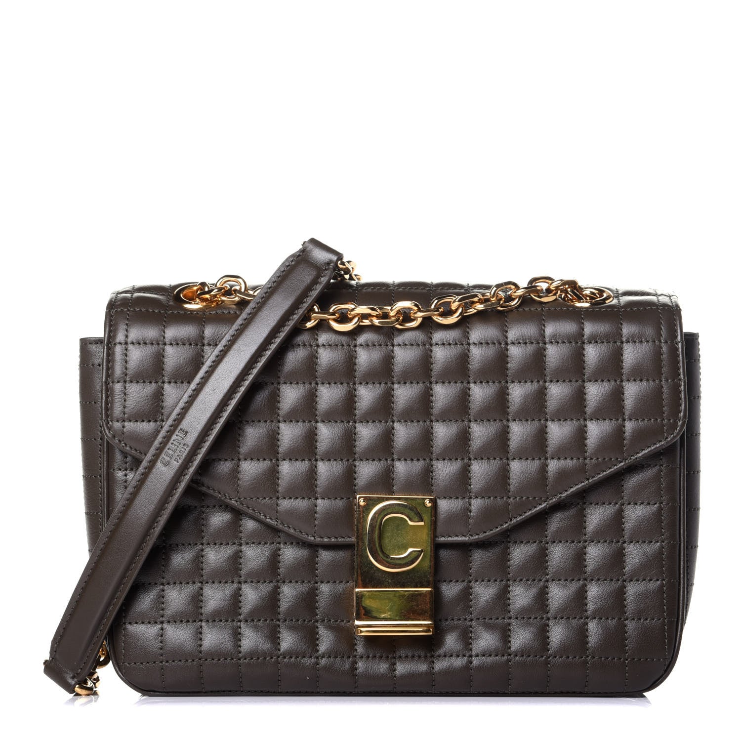 Celine Calfskin Quilted Medium C Bag Khaki 1 of 10