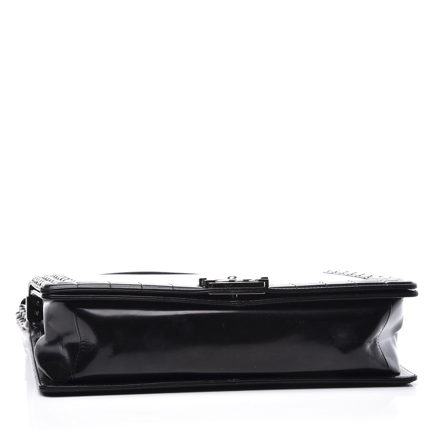 Glazed Calfskin Large Boy Flap Black