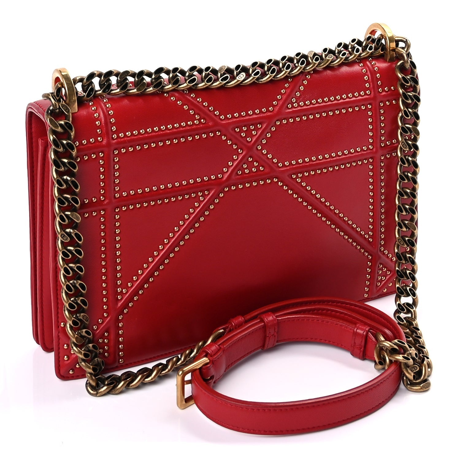 Christian Dior Calfskin Studded Medium Diorama Flap Bag Red 2 of 7