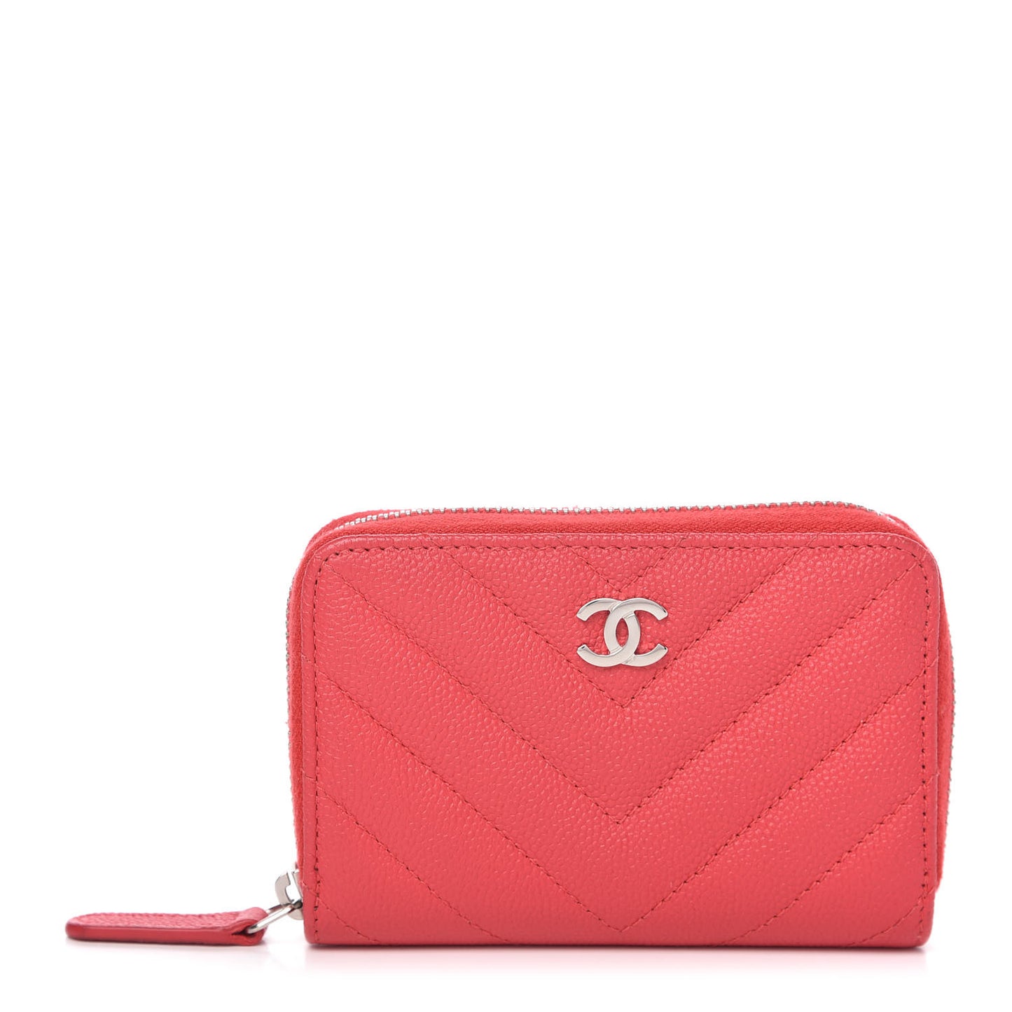 Caviar Chevron Quilted Zip Around Coin Purse Red