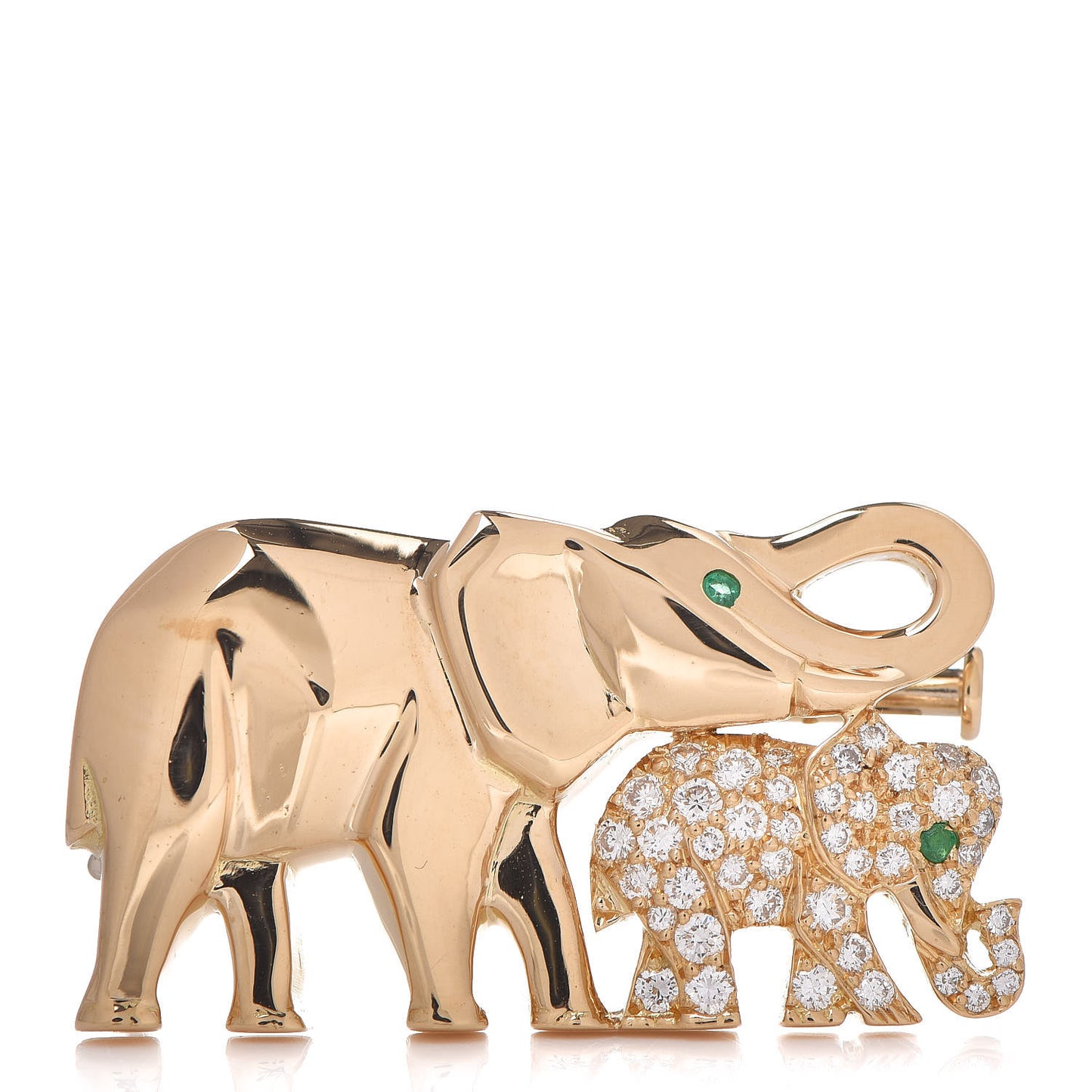 18K Yellow Gold Diamond Emerald Elephant Pin Brooch
