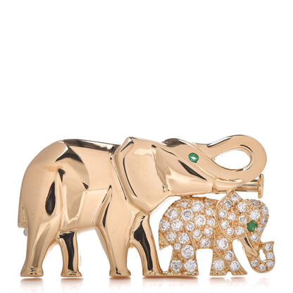 Cartier 18K Yellow Gold Diamond Emerald Elephant Pin Brooch 1 of 4