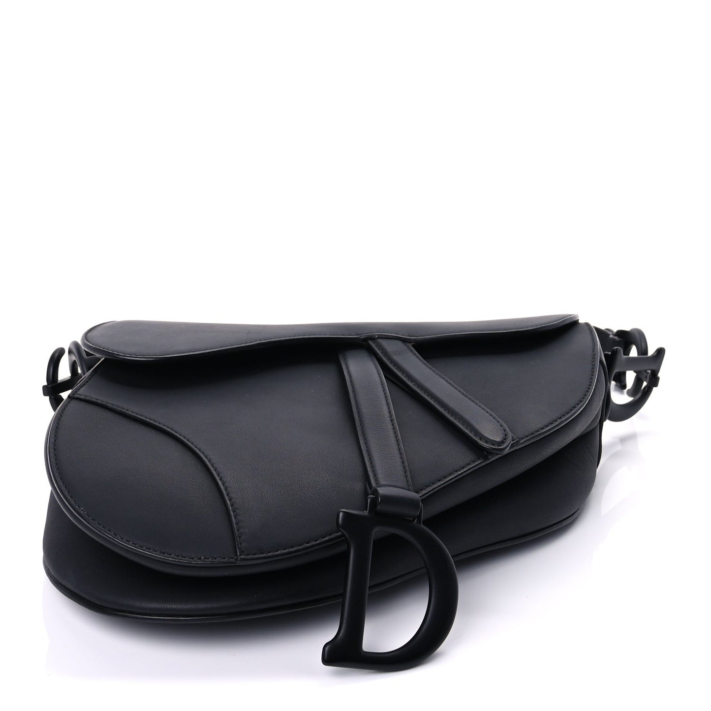 Ultra Matte Calfskin Saddle Bag With Strap  Black