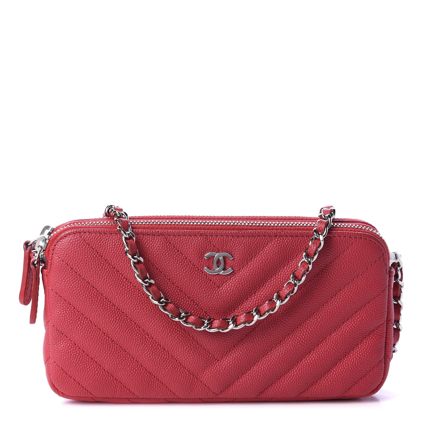 Caviar Chevron Quilted Small Clutch With Chain Light Red