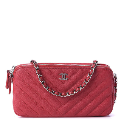 Chanel Caviar Chevron Quilted Small Clutch With Chain Light Red 1 of 11