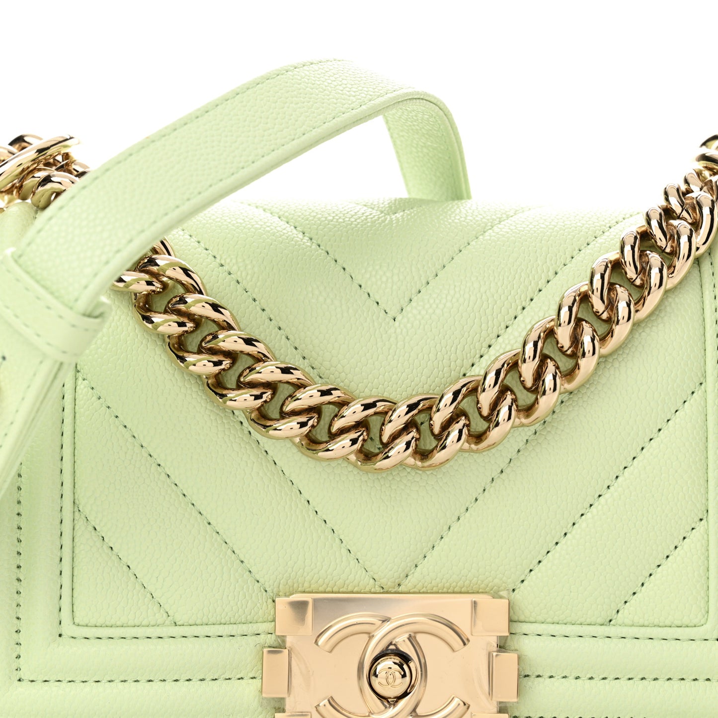 Caviar Chevron Quilted Small Boy Flap Light Green