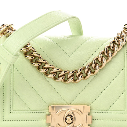 Chanel Caviar Chevron Quilted Small Boy Flap Light Green 8 of 11