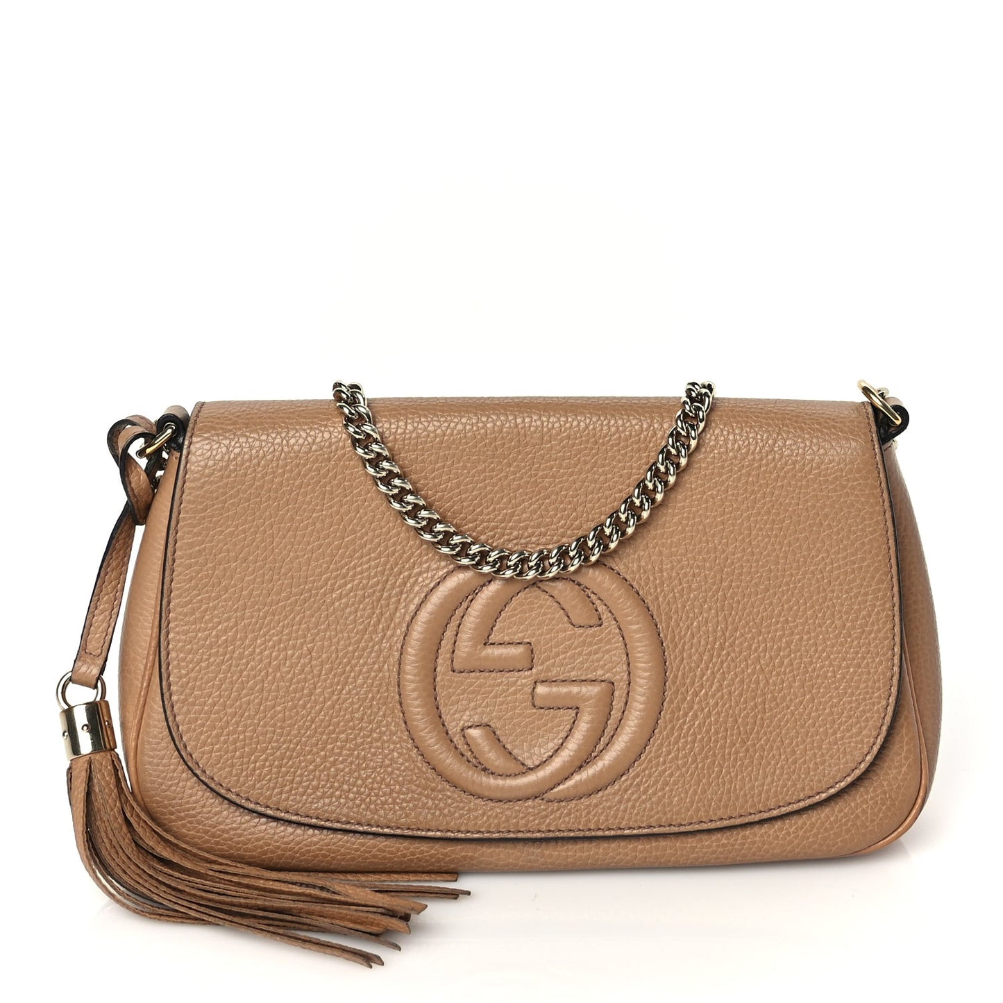 Pebbled Calfskin Medium Soho Flap Crossbody Camelia