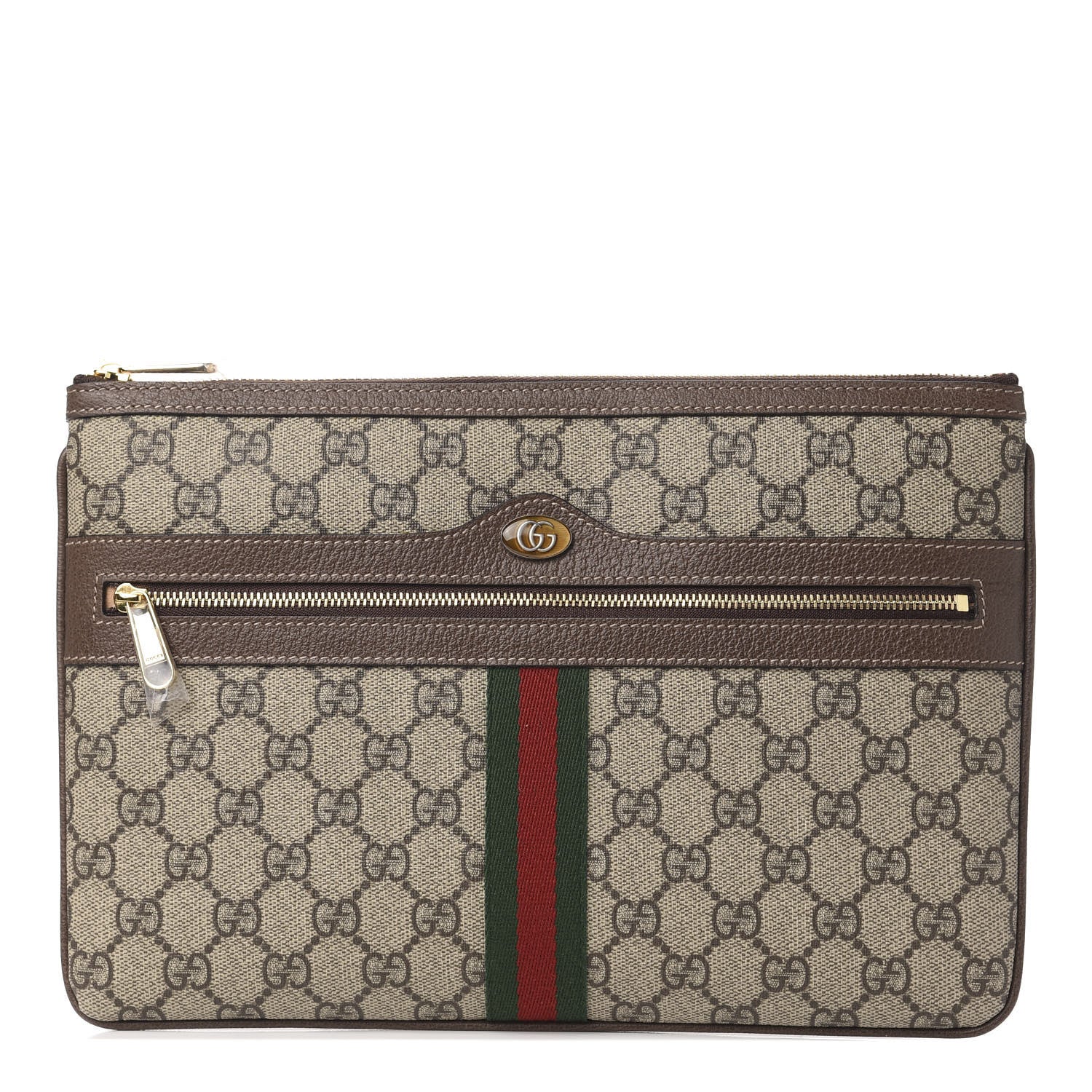 Gucci GG Supreme Monogram Large Ophidia Pouch Clutch Brown 1 of 8