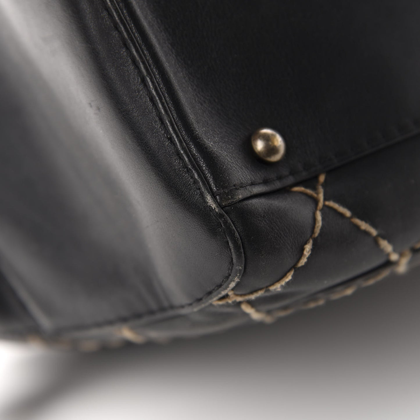 Calfskin Wild Stitch Top Handle Bag Black