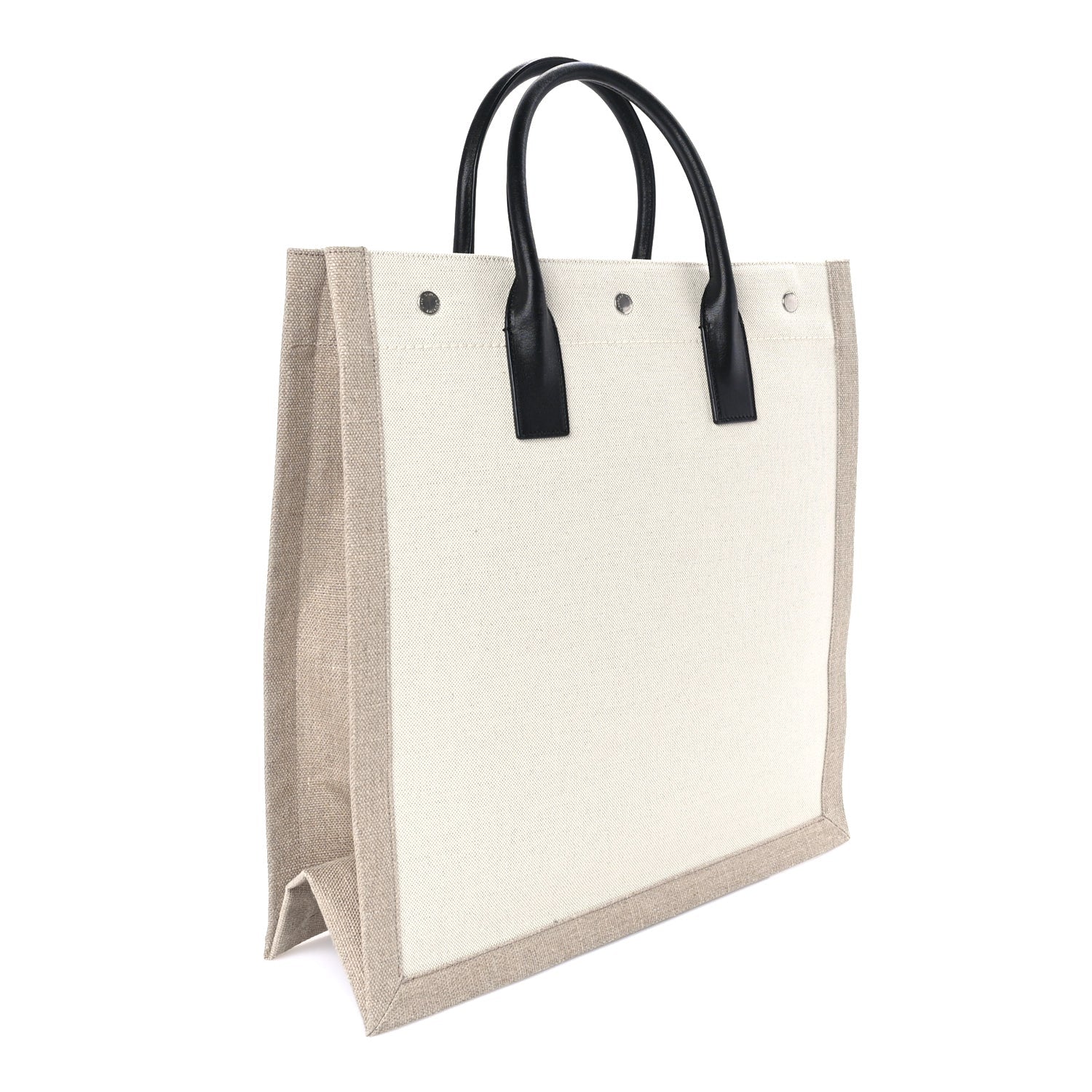 Saint Laurent Linen Calfskin Rive Gauche North South Tote Optic White 2 of 7