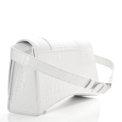 Balenciaga Shiny Calfskin Crocodile Embossed Small Hourglass Sling Shoulder Bag White 3 of 13