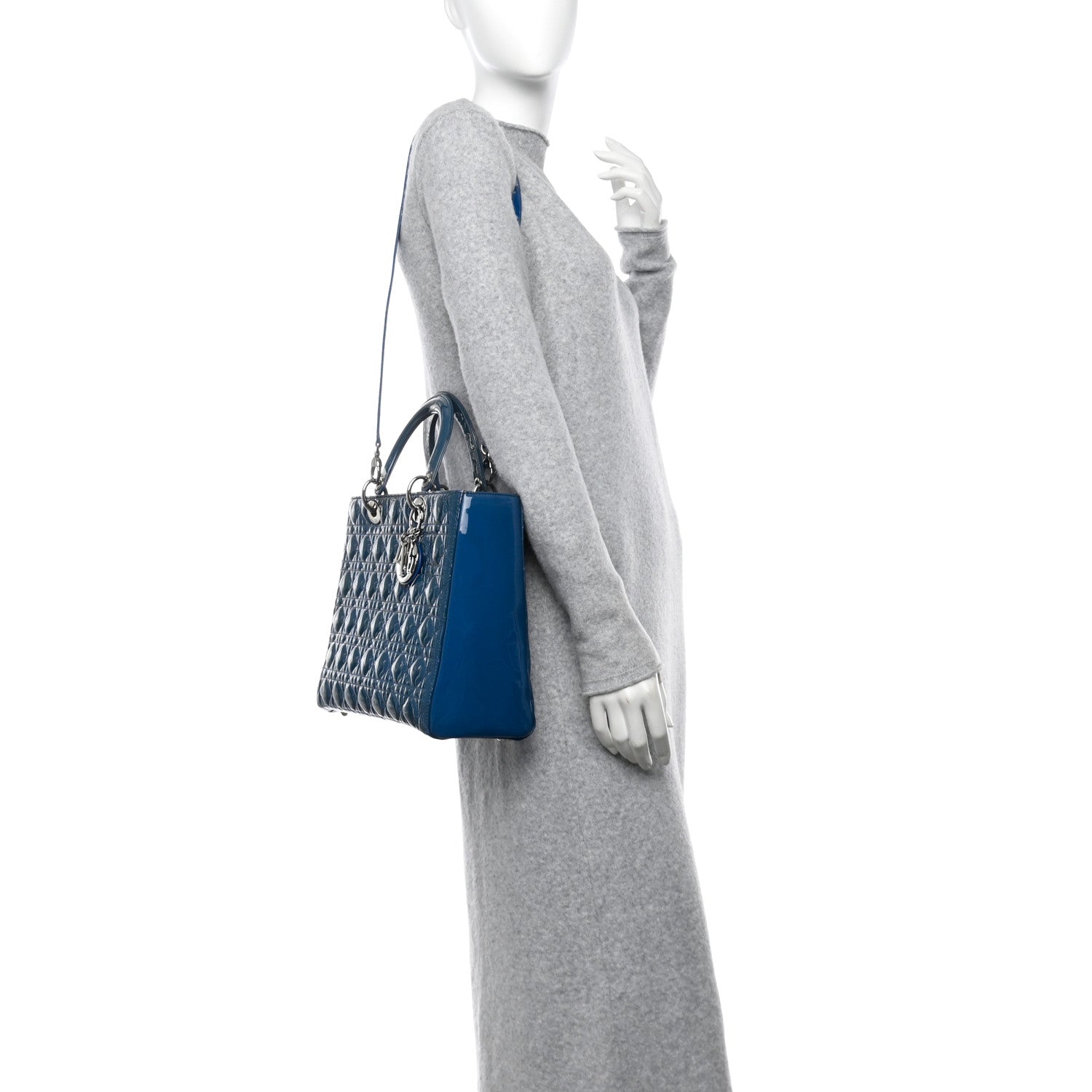 Christian Dior Patent Cannage Large Lady Dior Blue 2 of 14