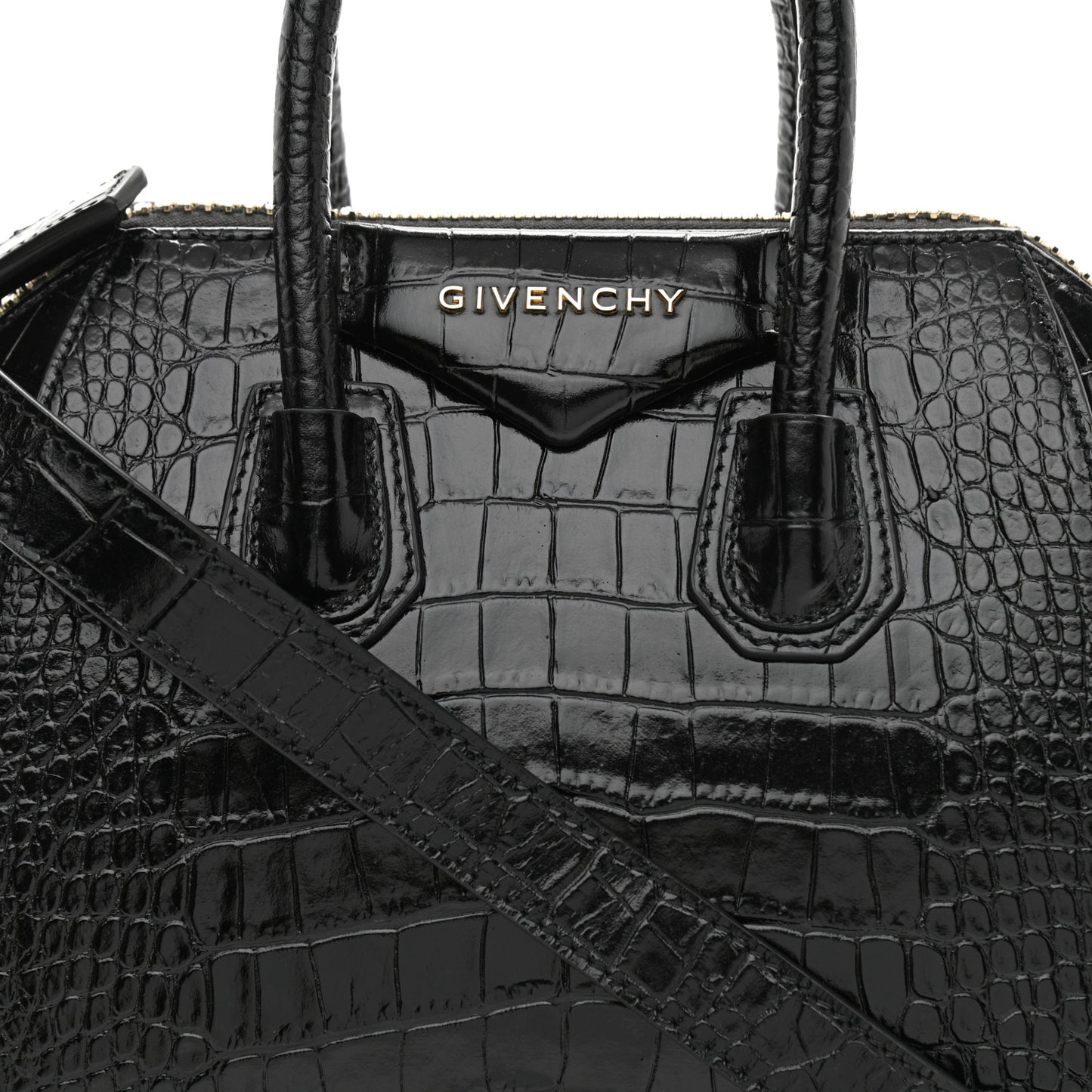 Calfskin Crocodile Embossed Mini Antigona Black