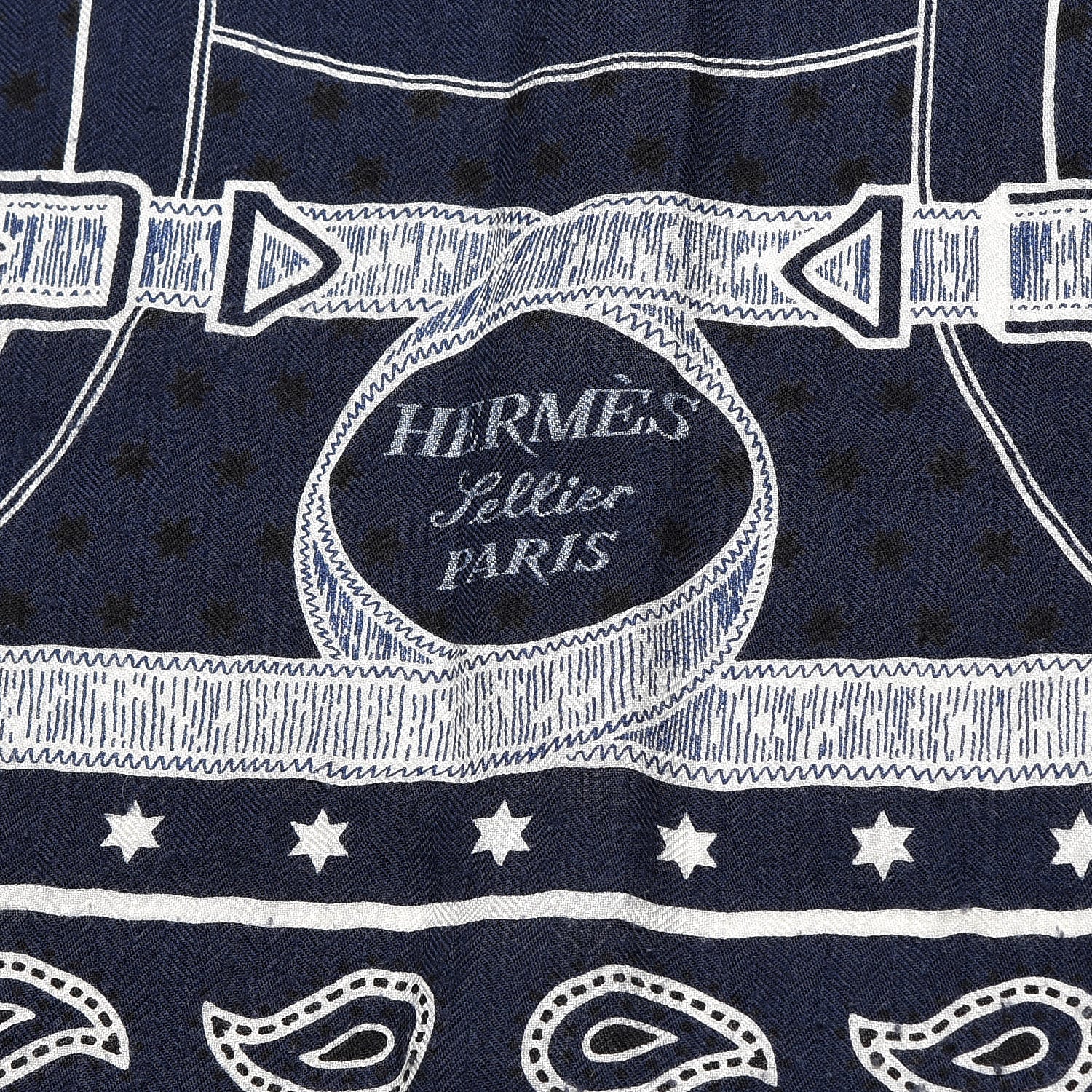 Hermes Silk Cashmere Grand Manege Bandana Shawl 140 Marine Blanc 3 of 5