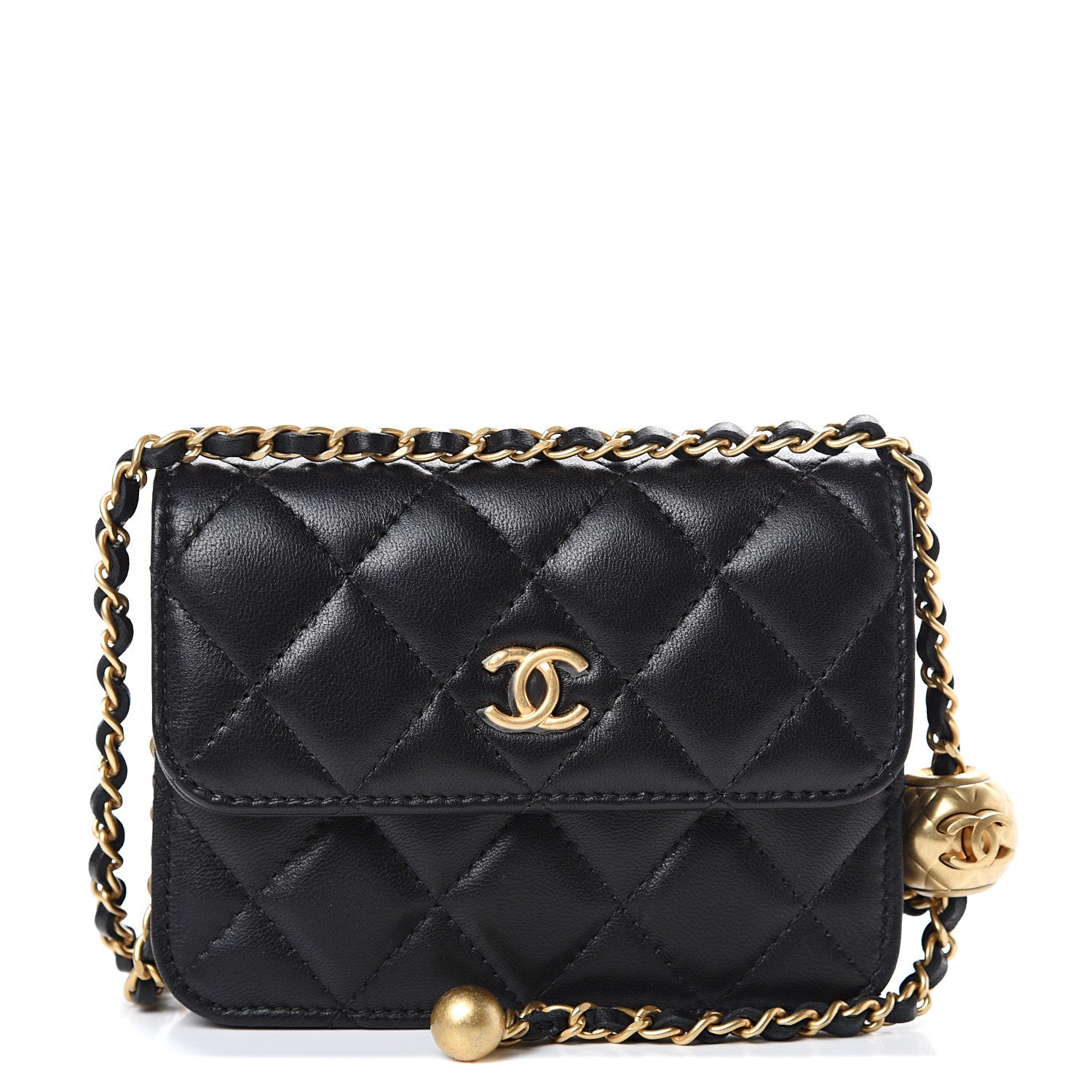 Chanel Lambskin Quilted Pearl Crush Clutch With Chain Black 1 of 10