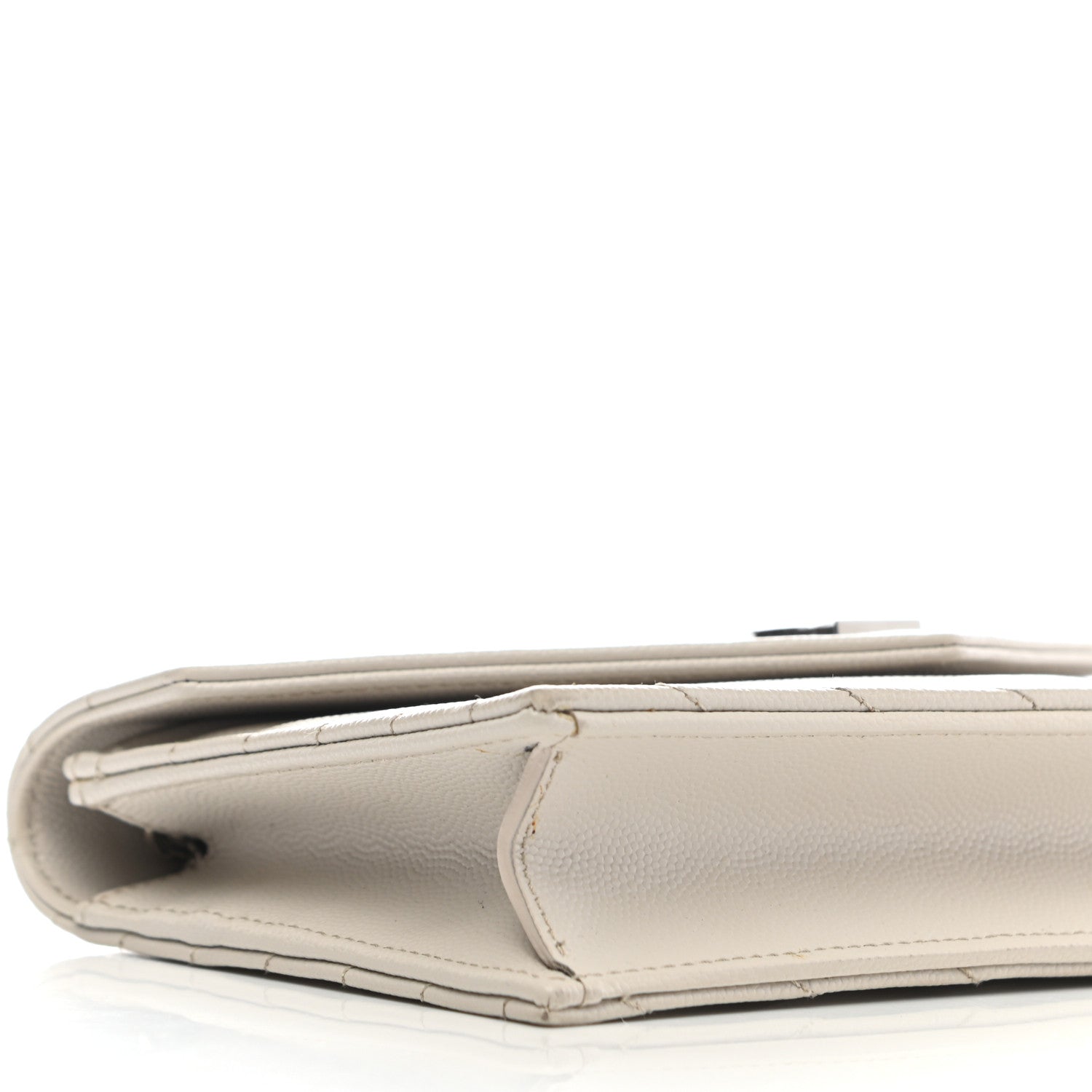 Saint Laurent Grain De Poudre Matelasse Chevron Monogram Envelope Chain Wallet Optical White 7 of 9