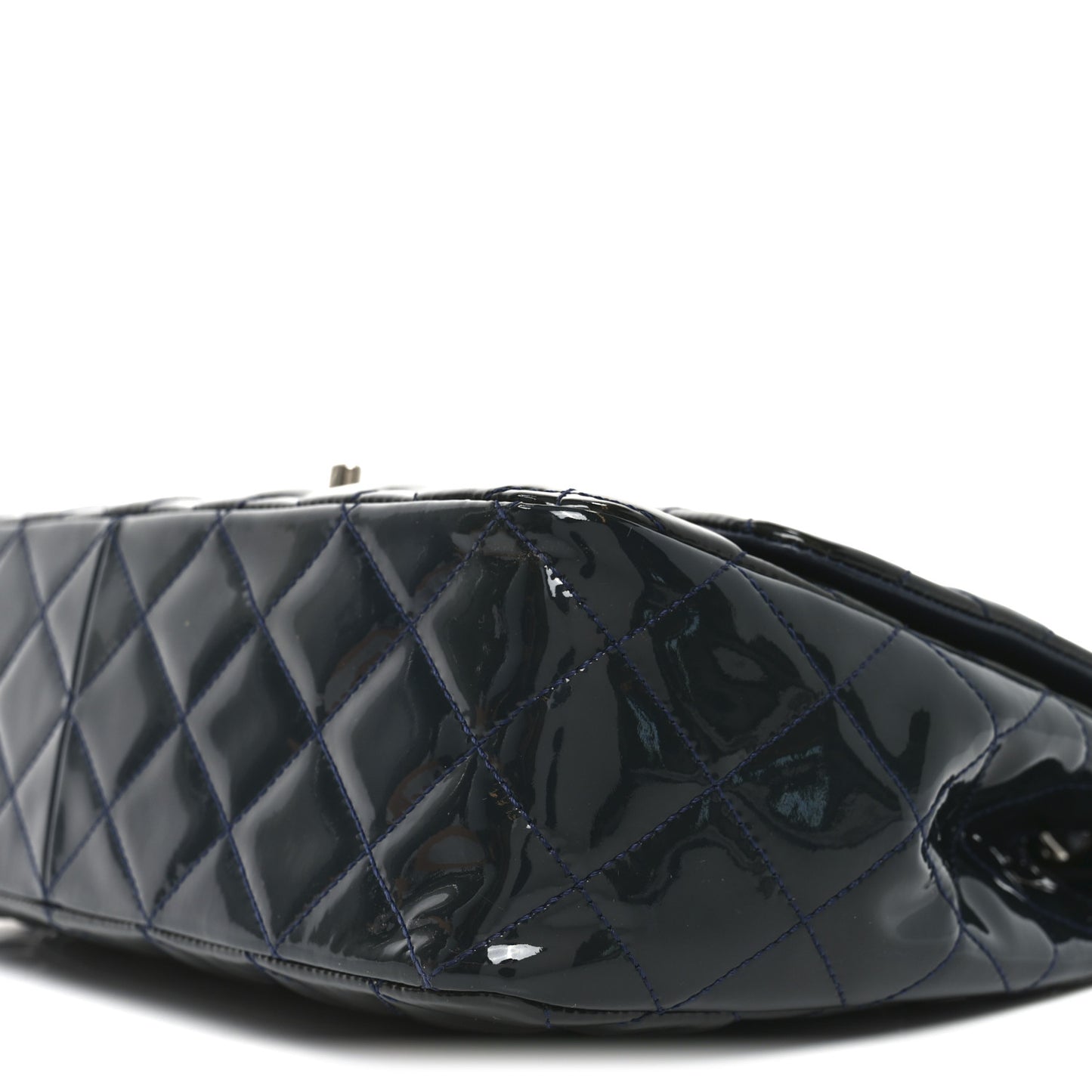 Patent Quilted Jumbo Single Flap Navy