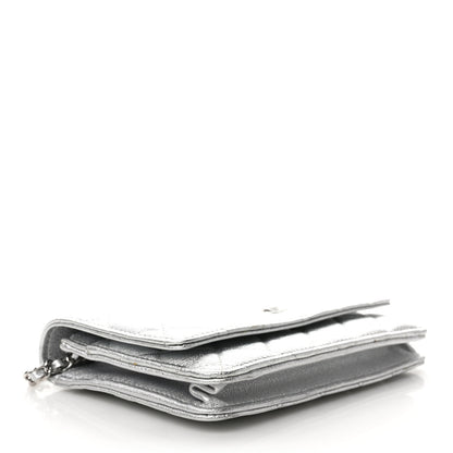 Chanel Metallic Lambskin Quilted Wallet On Chain WOC Silver 4 of 11