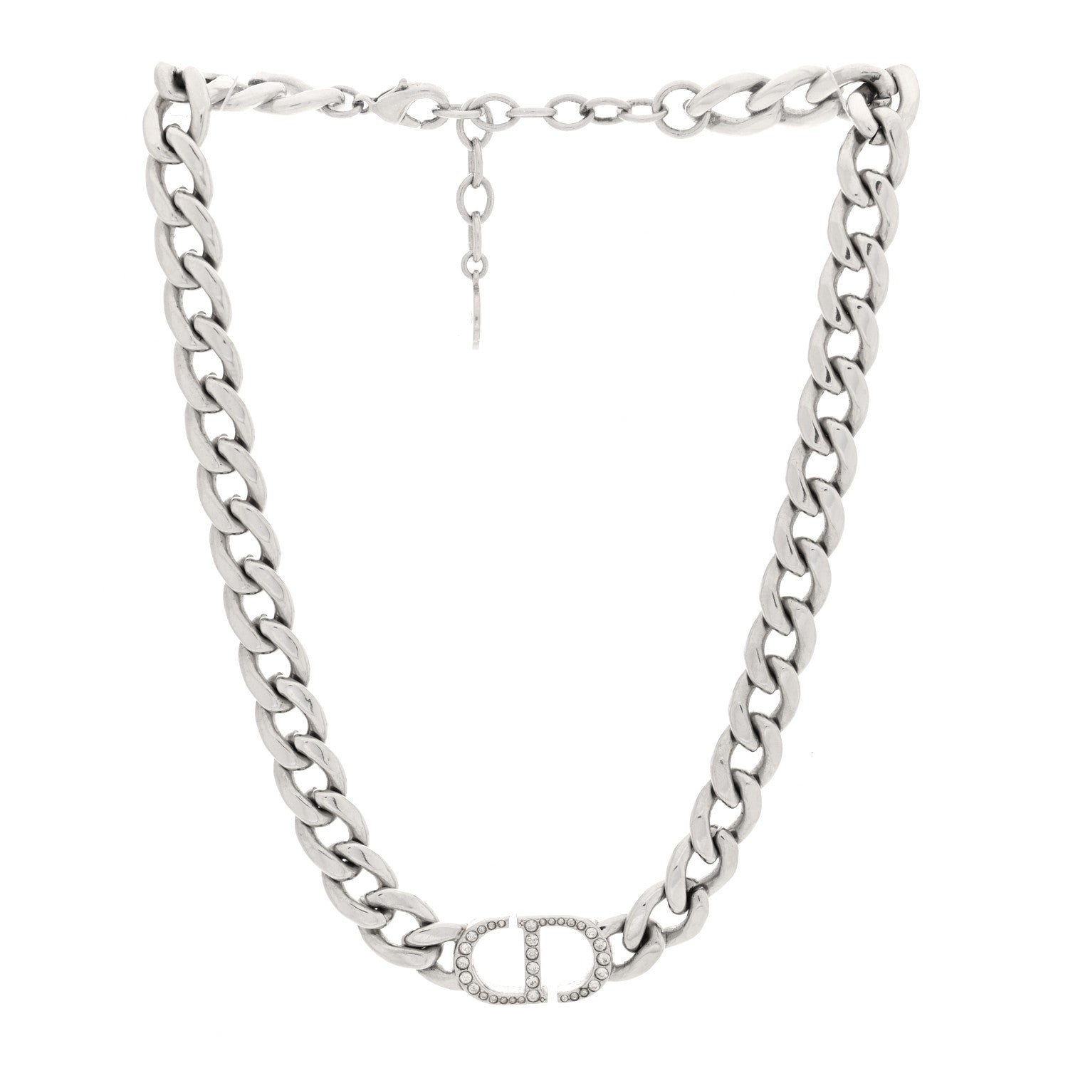 Christian Dior Metal Crystal CD Chain Link Necklace Silver 3 of 4