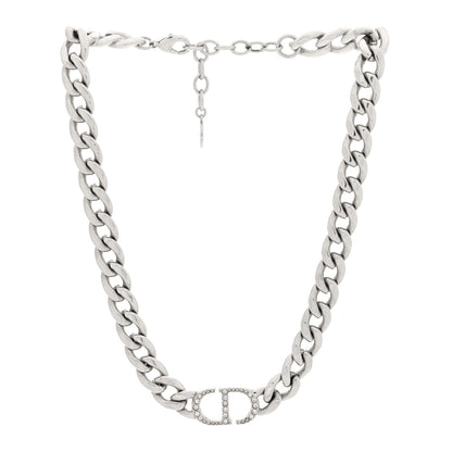 Christian Dior Metal Crystal CD Chain Link Necklace Silver 3 of 4