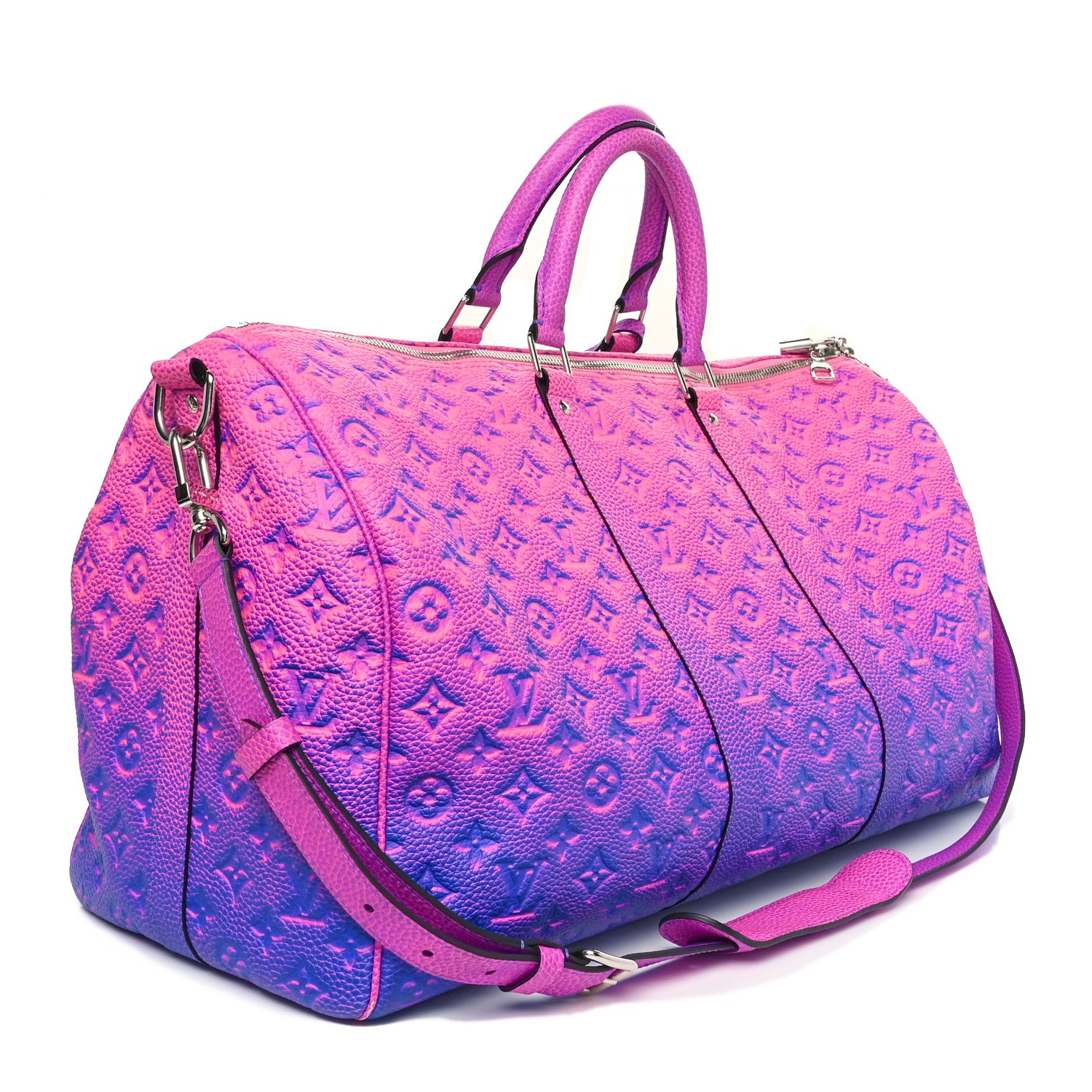 Louis Vuitton Taurillon Illusion Keepall Bandouliere 50 Bleu Rose 3 of 10